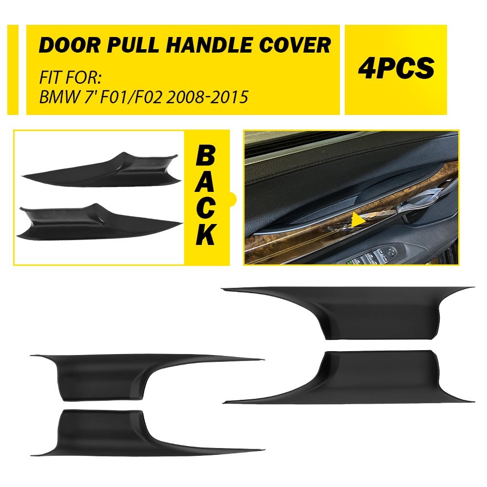 4Pcs Door Inner Pull Handle Interior Cover Black Fit For 2008-2015 BMW 740i 750i