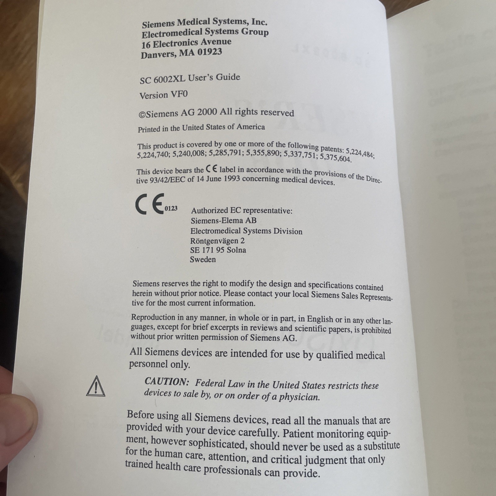 SIEMENS SC 6002XL Users Guide & Service Setup Instructions