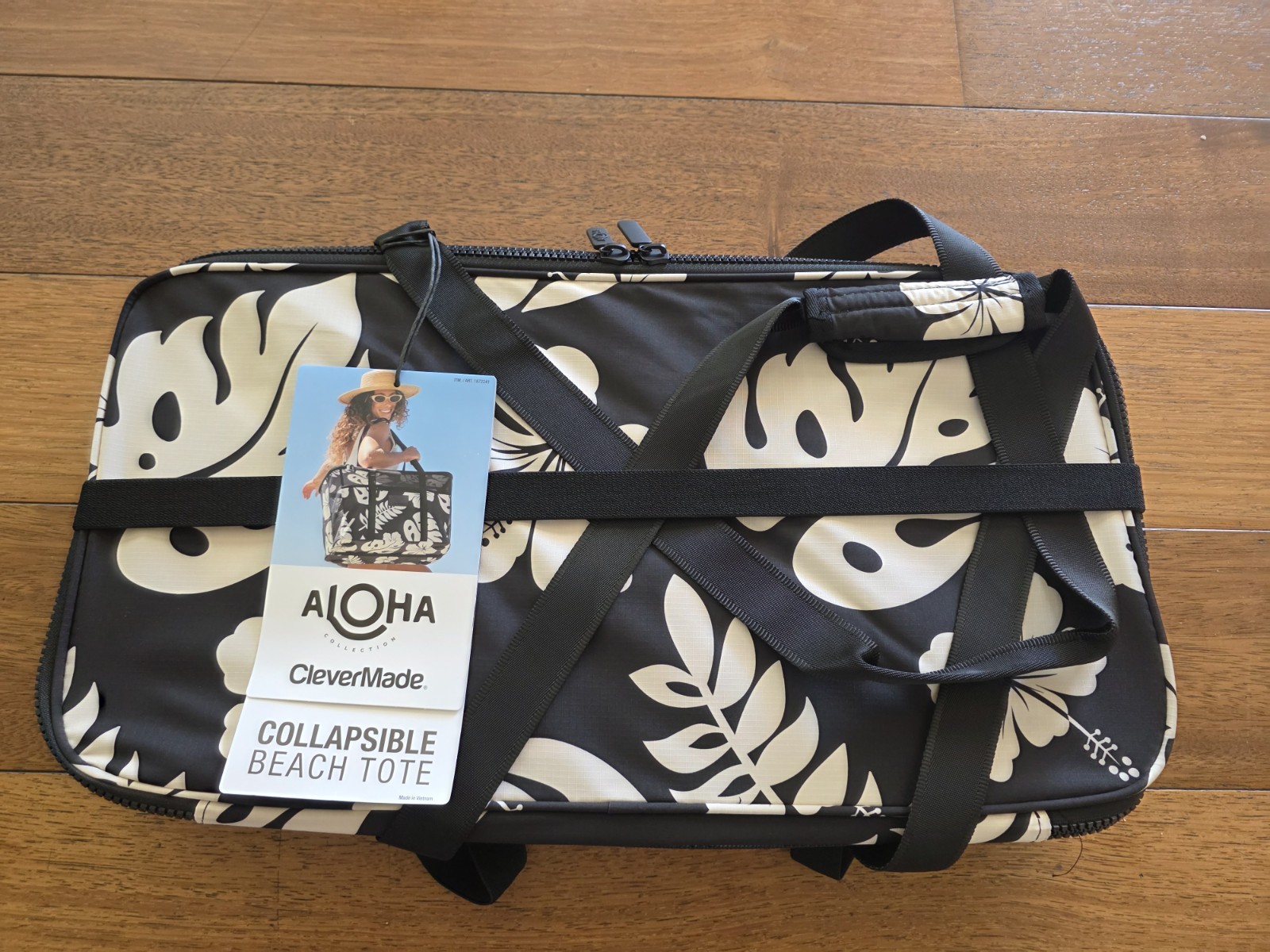 Aloha Collection CleverMade Collapsible Beach Tote Bag - Floral Black