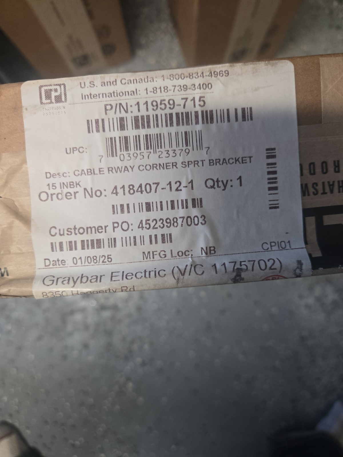 CPI 11959-715 Cable Runway Corner Bracket