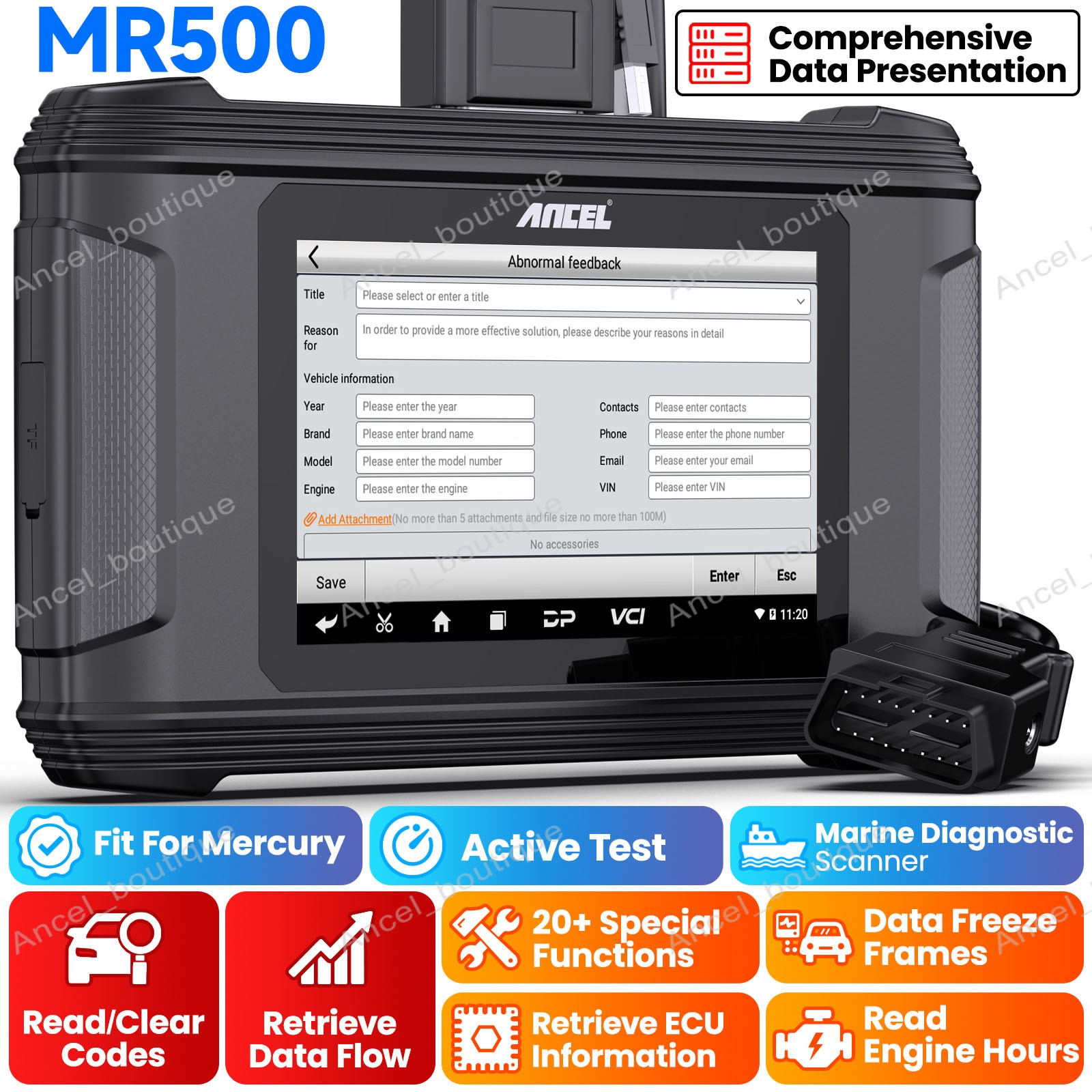 ANCEL MR500 Fit For Mercury Marine Outboard Check Engine OBD2 Diagnostic Scanner