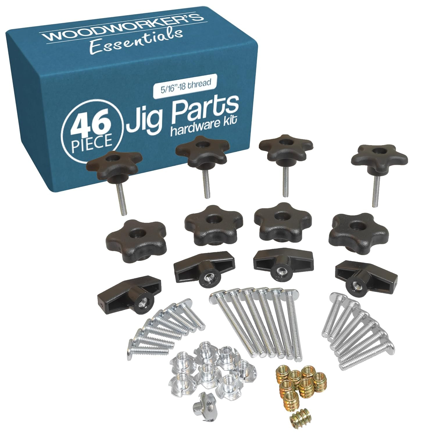 46 PC T Track Bolts Knobs Kit 5/16”-18 T Bolts Threaded Knobs T Track Woodworker