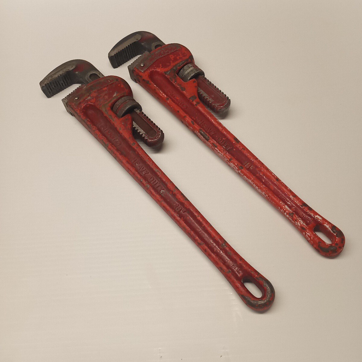 RIDGID Lot of 2 18 in Straight Heavy Duty Pipe Wrenches USA Red