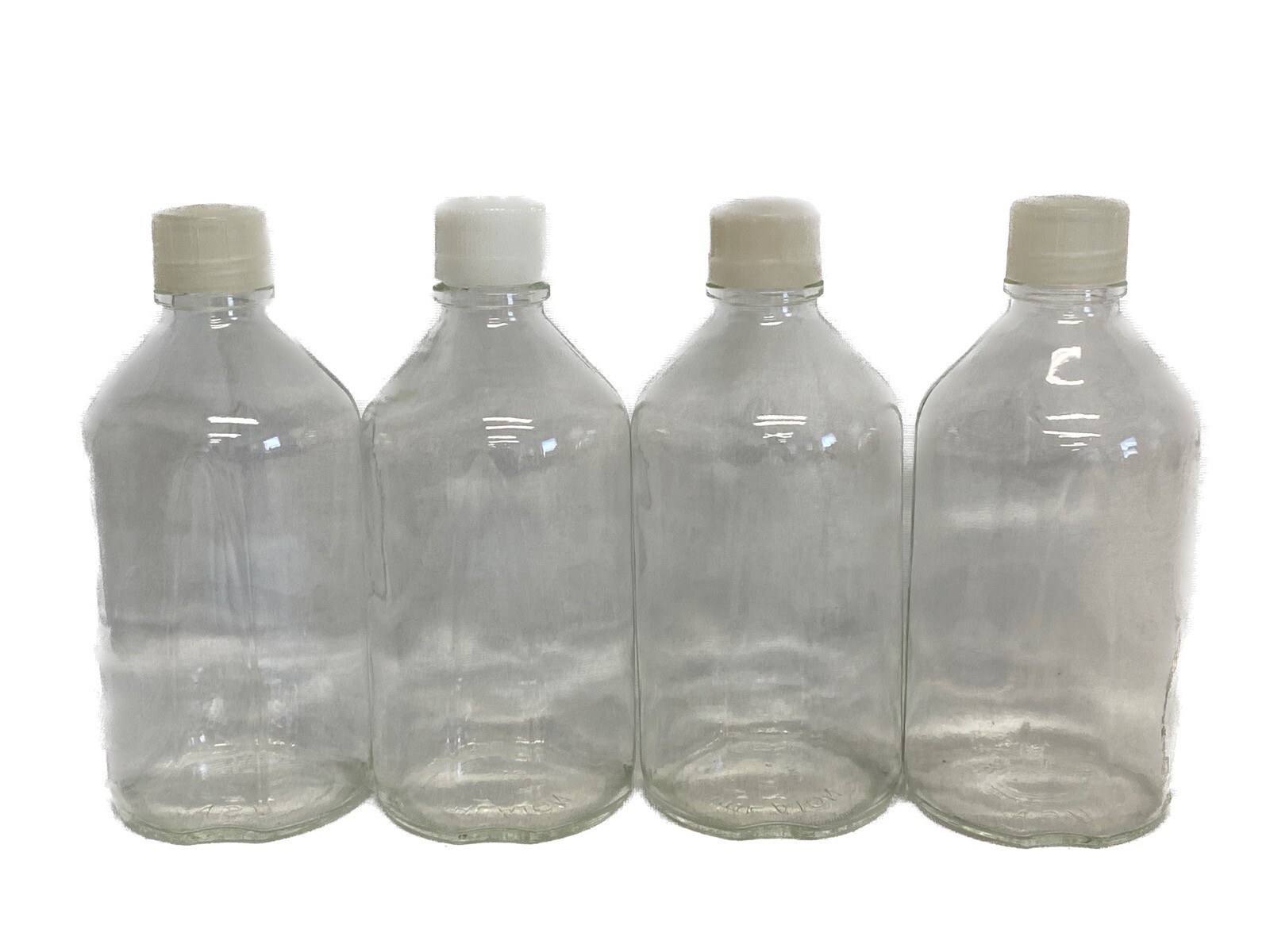 (4) WHEATON Glass 1000mL Indented Media Storage Bottles w/ Caps