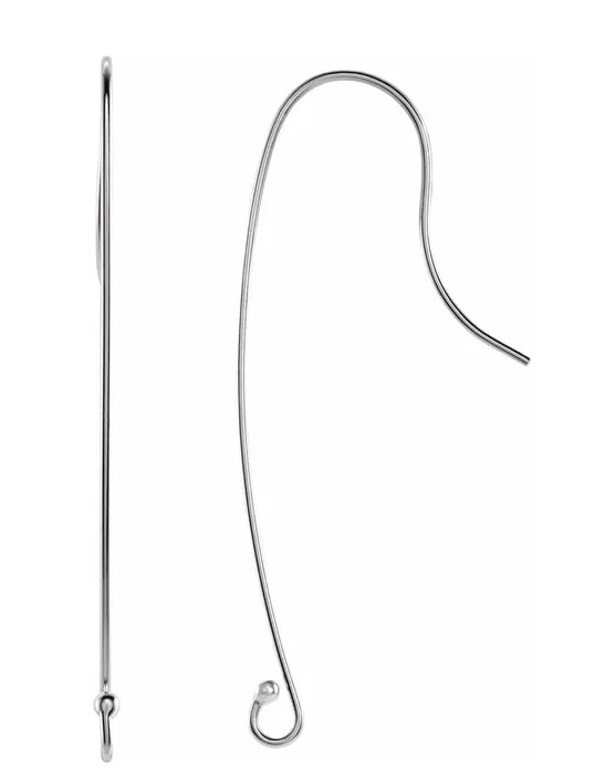 French Ear Wires (Long) - Jewelry Components - Sterling Silver -- Sold as a Pair
