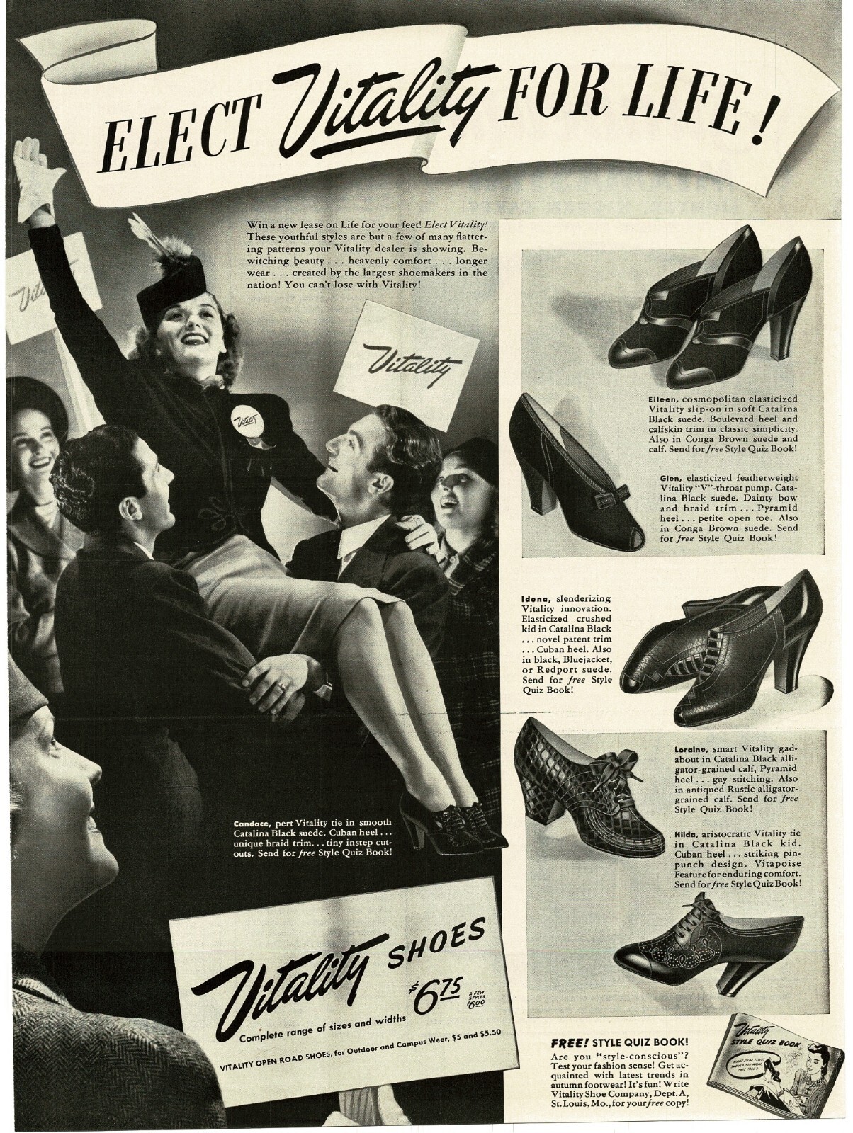 1940 Vitality Women's Dress Shoes high-heeled black dark Vintage Print Ad