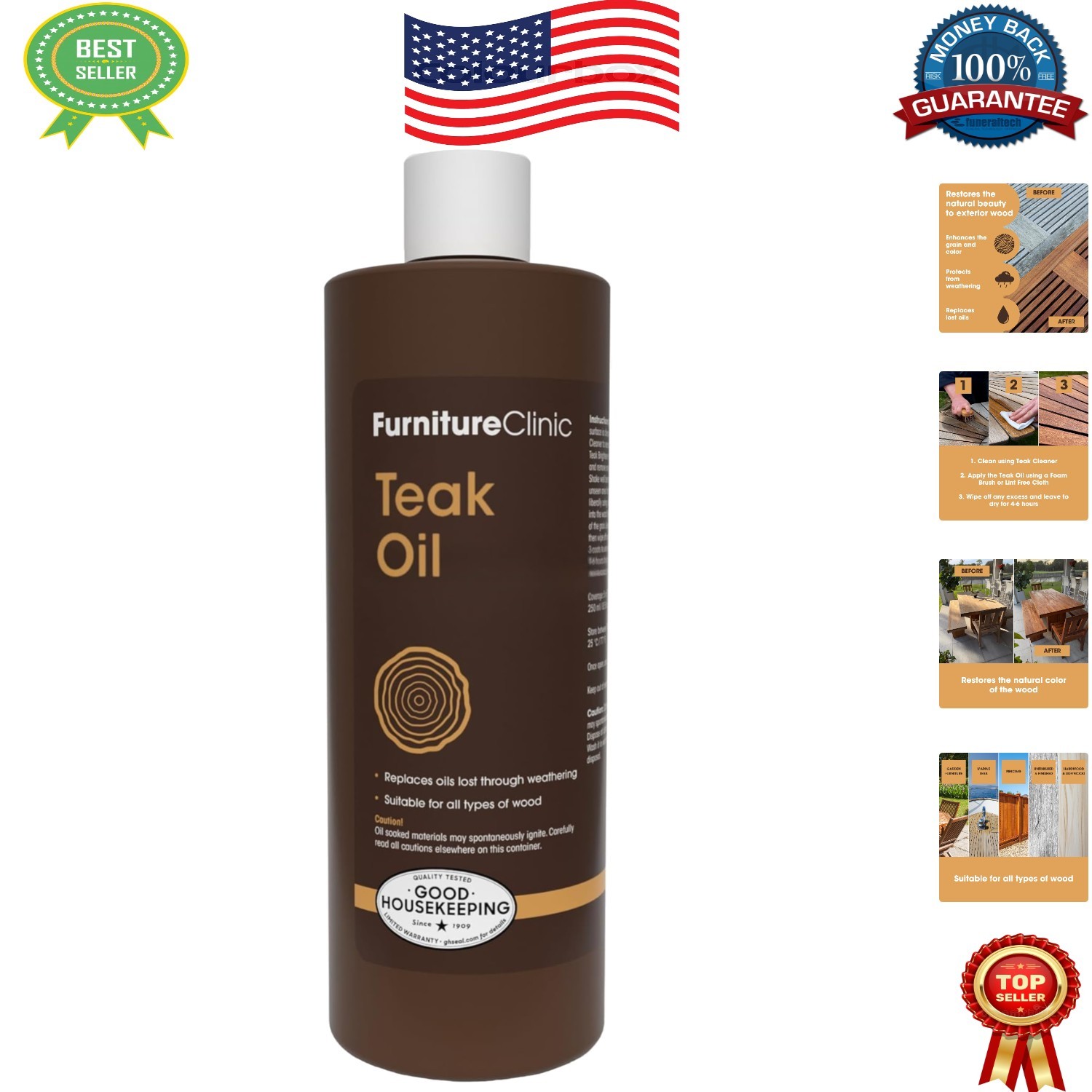 17oz Teak Oil for Indoor & Outdoor Wood Care | Easy Application & Protection