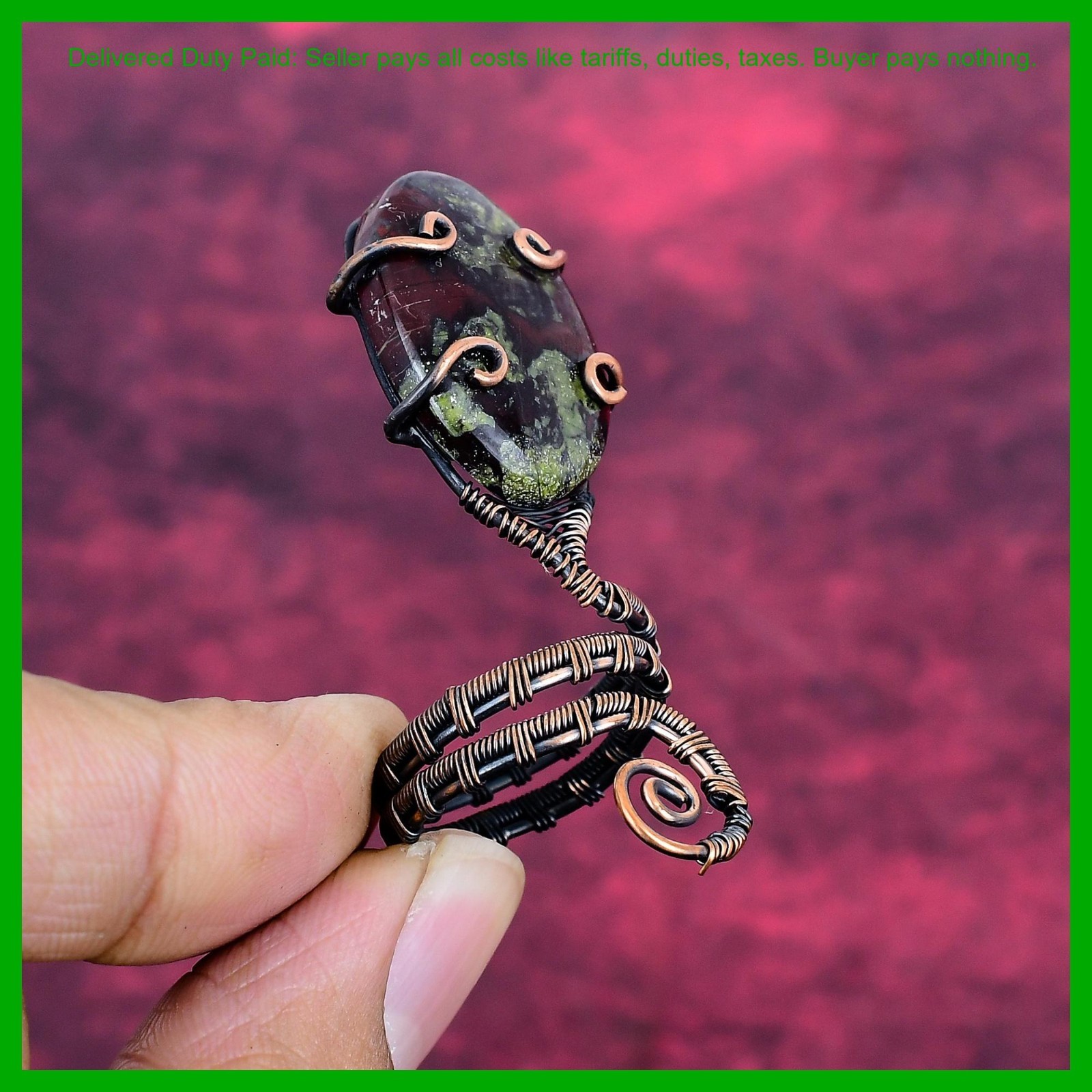 Valentines Deal Copper Natural Dragon Bloodstone Promise Wire Wrapped New Ring