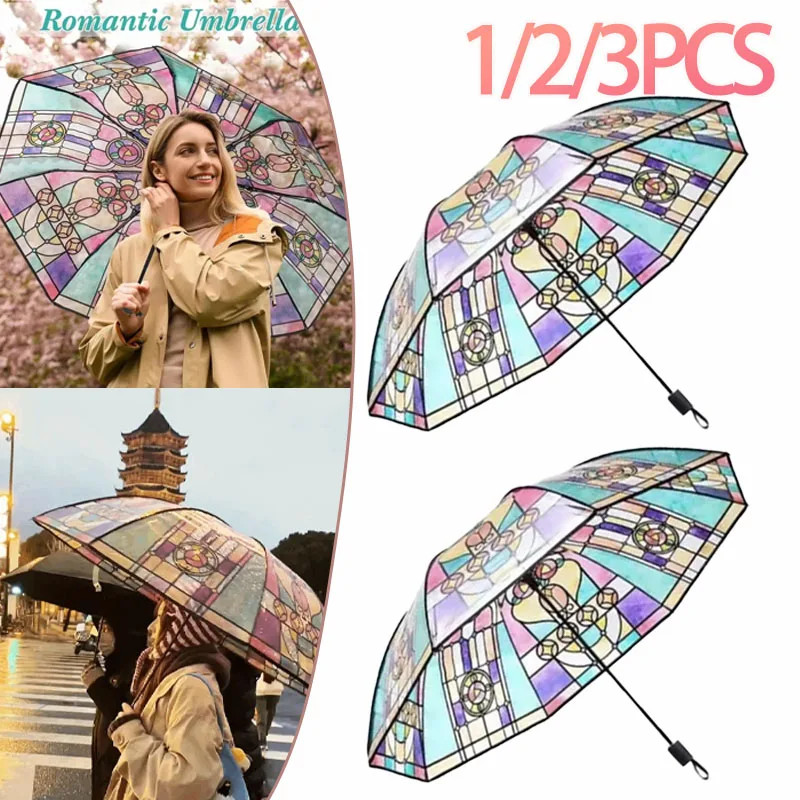 Hand-Painted Transparent Umbrellas Stained Glass Print  Long Handle