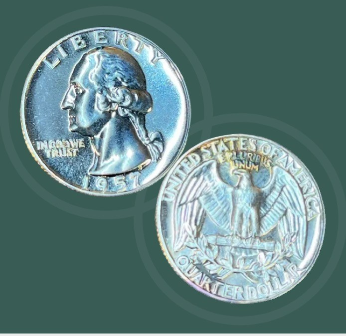 1957 Washington Quarter Uncirculated quality. 90% Silver. Mint Strike