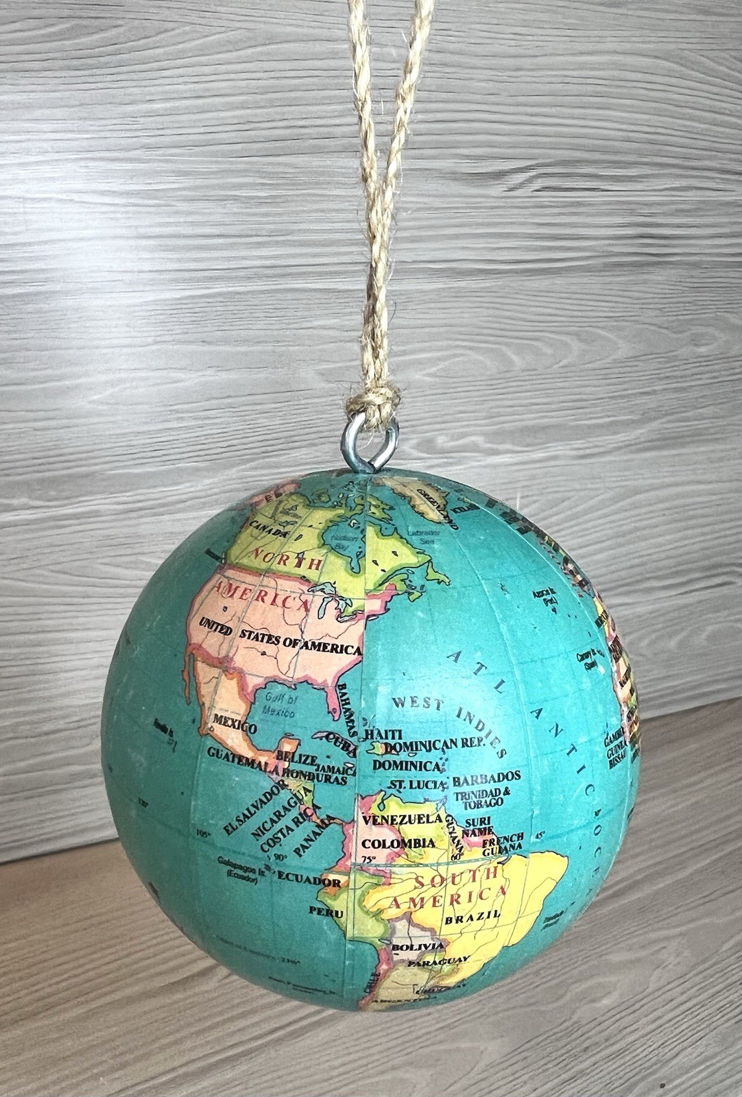 Globe 3” Ornament Earth America Map Travel Light Weight Restoration Hardware