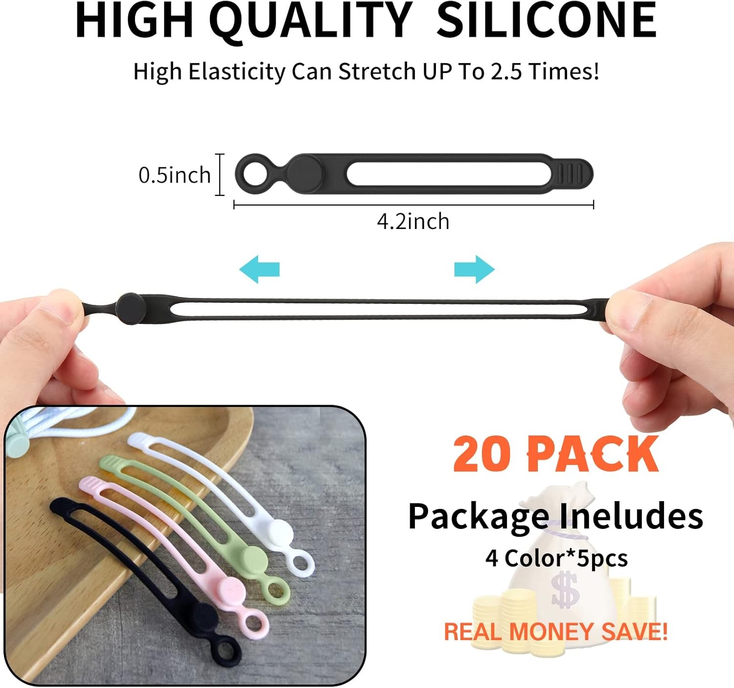 UMUST Silicone Cable Ties 6 Pack Multi-Color