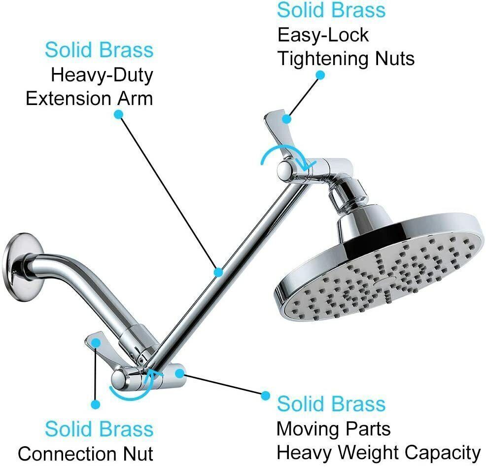 11" Universal Shower Arm Extension Height Adjustable Chrome Arm with Lock Joints
