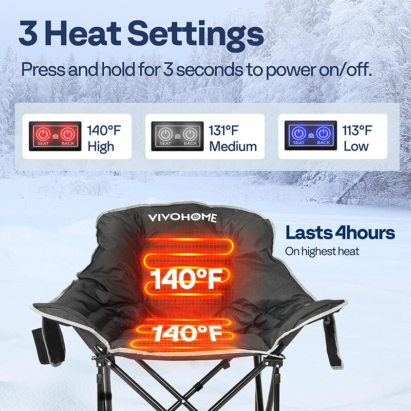 Foldable Oversized Heated Camping Chair w/ Power Bank for Adults Fast Charging