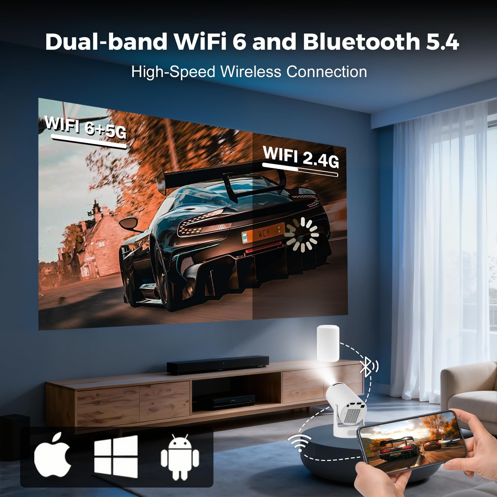 Mini Projector with Wifi and Bluetooth, 4K Portable Projector with 5W Speaker...