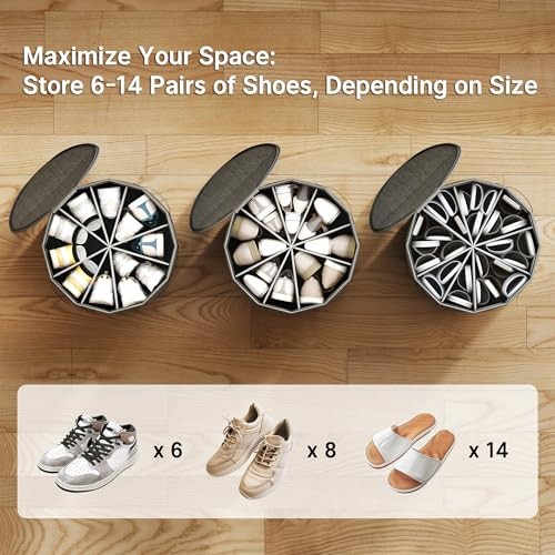 Shoe Organizer for Closet - Cylindrical Shoe Storage Gray Large - 2 Pack