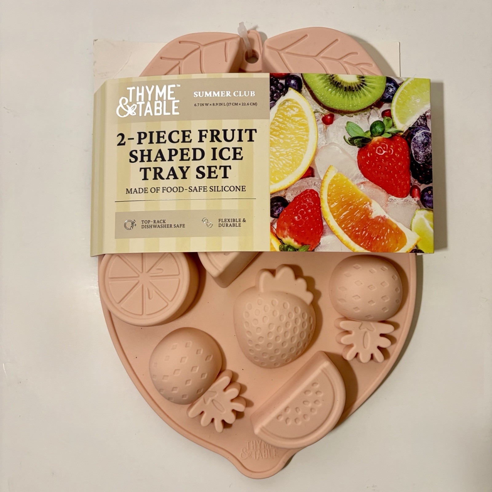 Thyme & Table Summer Club 2-Pack Fruit Silicone Ice Tray  Pink New