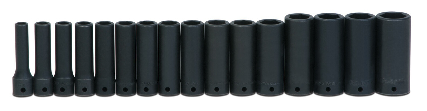 1/2" Drive 6 Point Impact Deep Socket Set 16pcs Supertorque Black Finish With