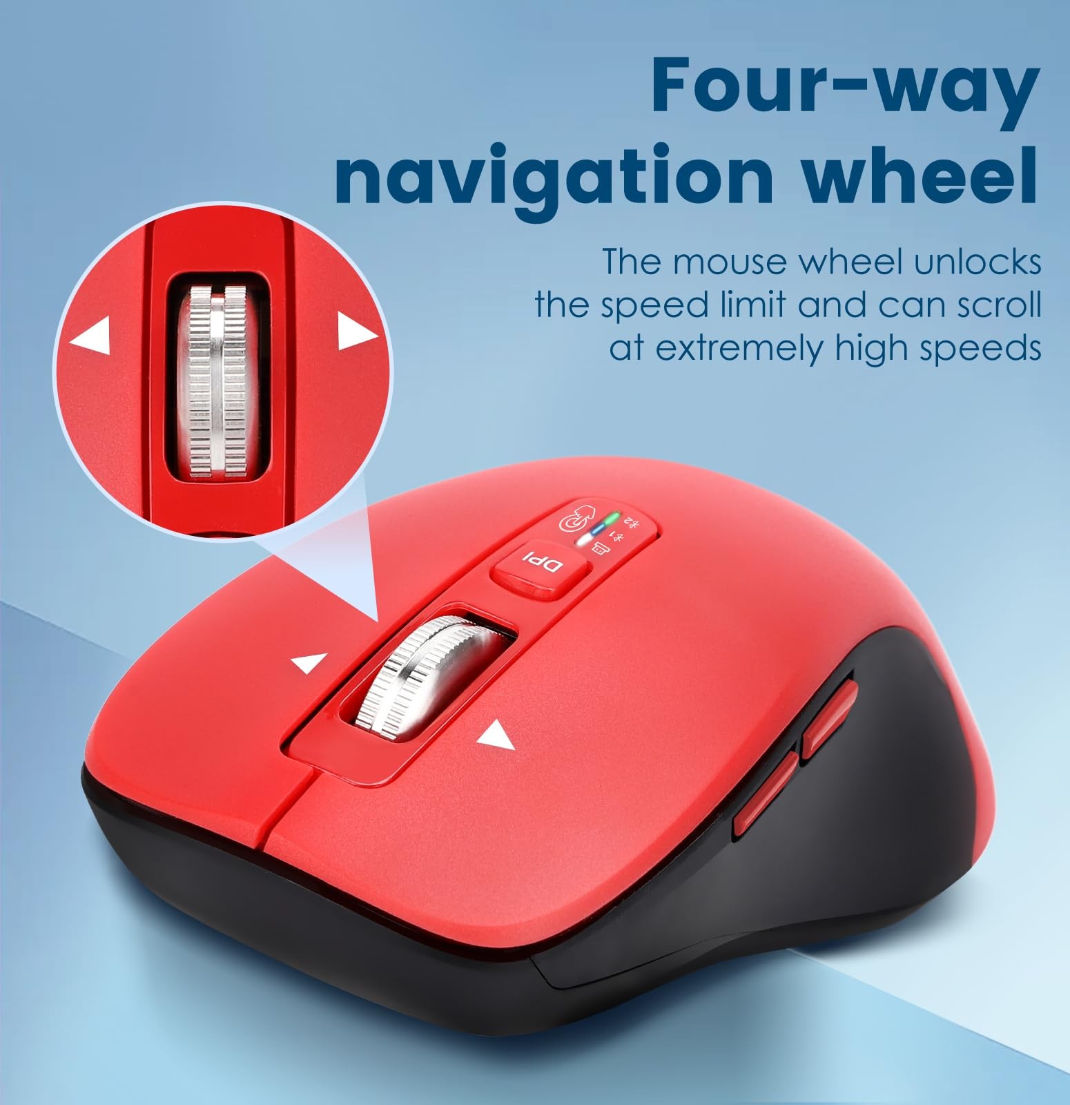 Wireless Bluetooth Mouse (USB + BT1 + BT2), Full Size, 4-Way Scrolling, Multi...