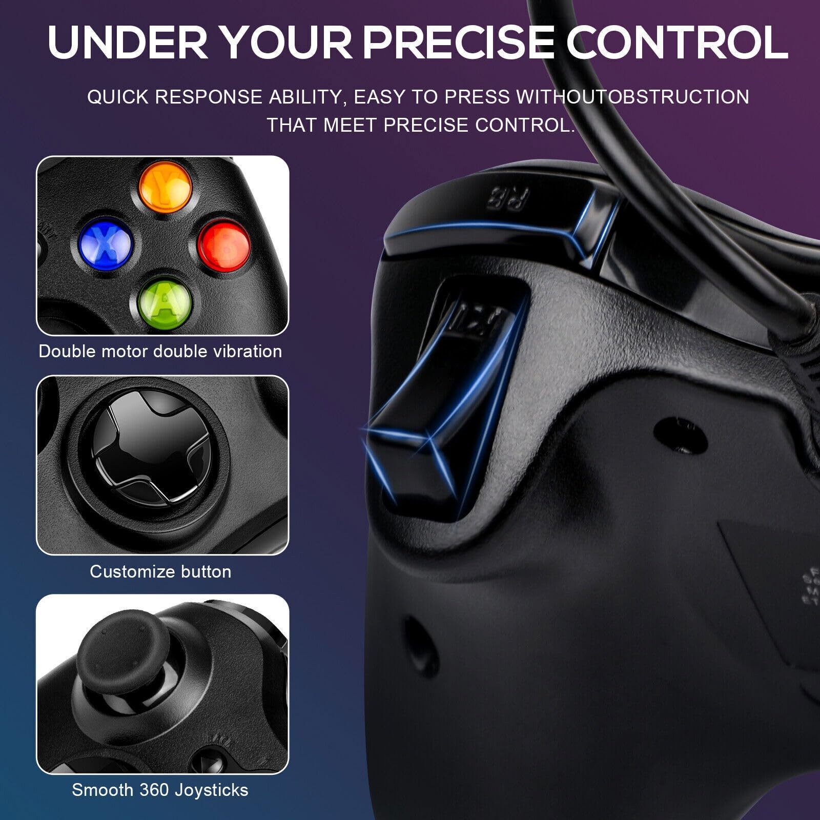 NBCP Wired Controller – Compatible with Xbox 360, 360 Black for 360
