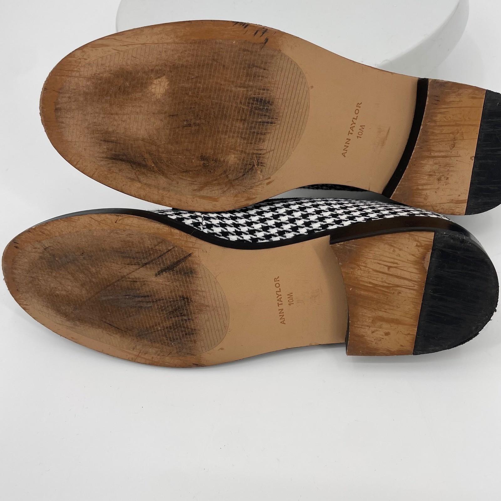 Ann Taylor Houndstooth Loafers Flats Size 10M Black White Woven Fabric PRISTINE