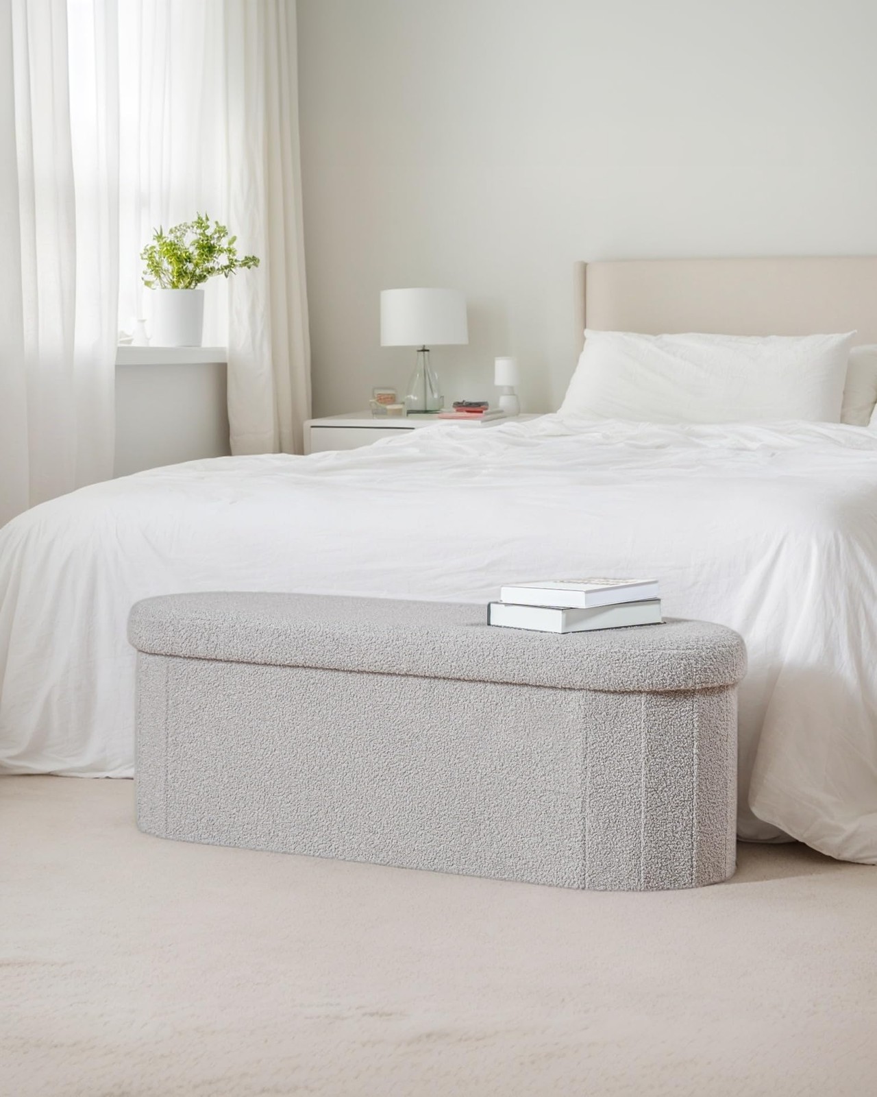 ZOLANOful Storage Ottoman Bench, 43.3" Oval Upholstered Ottoman Foot Rest Fol...