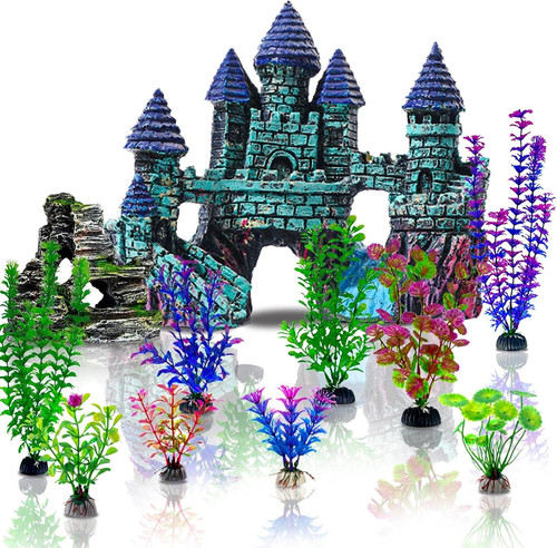 Mechpia 13 Pieces Aquarium Decorations Kit, Fish Tank Blue,green,purple
