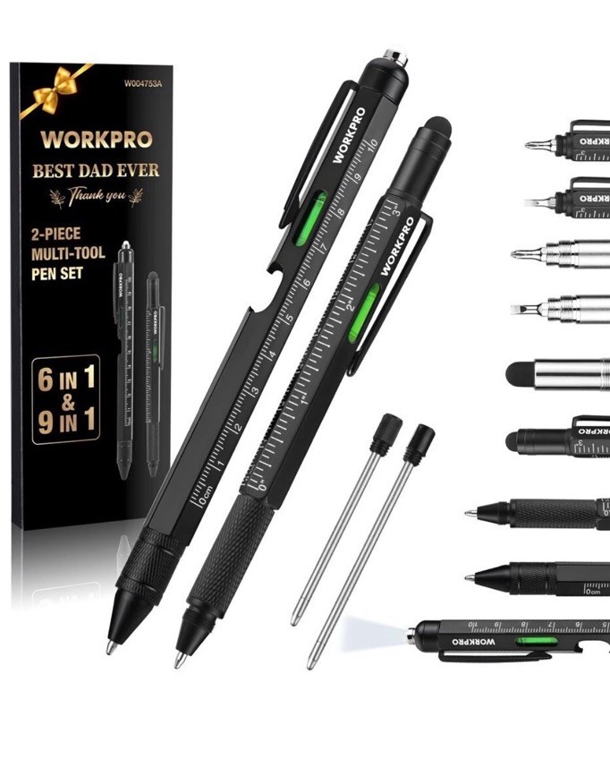 WORKPRO 2-Pack Upgraded Multi-Tool Pens 9 Functions Multi-tool Pen Set Daily Use