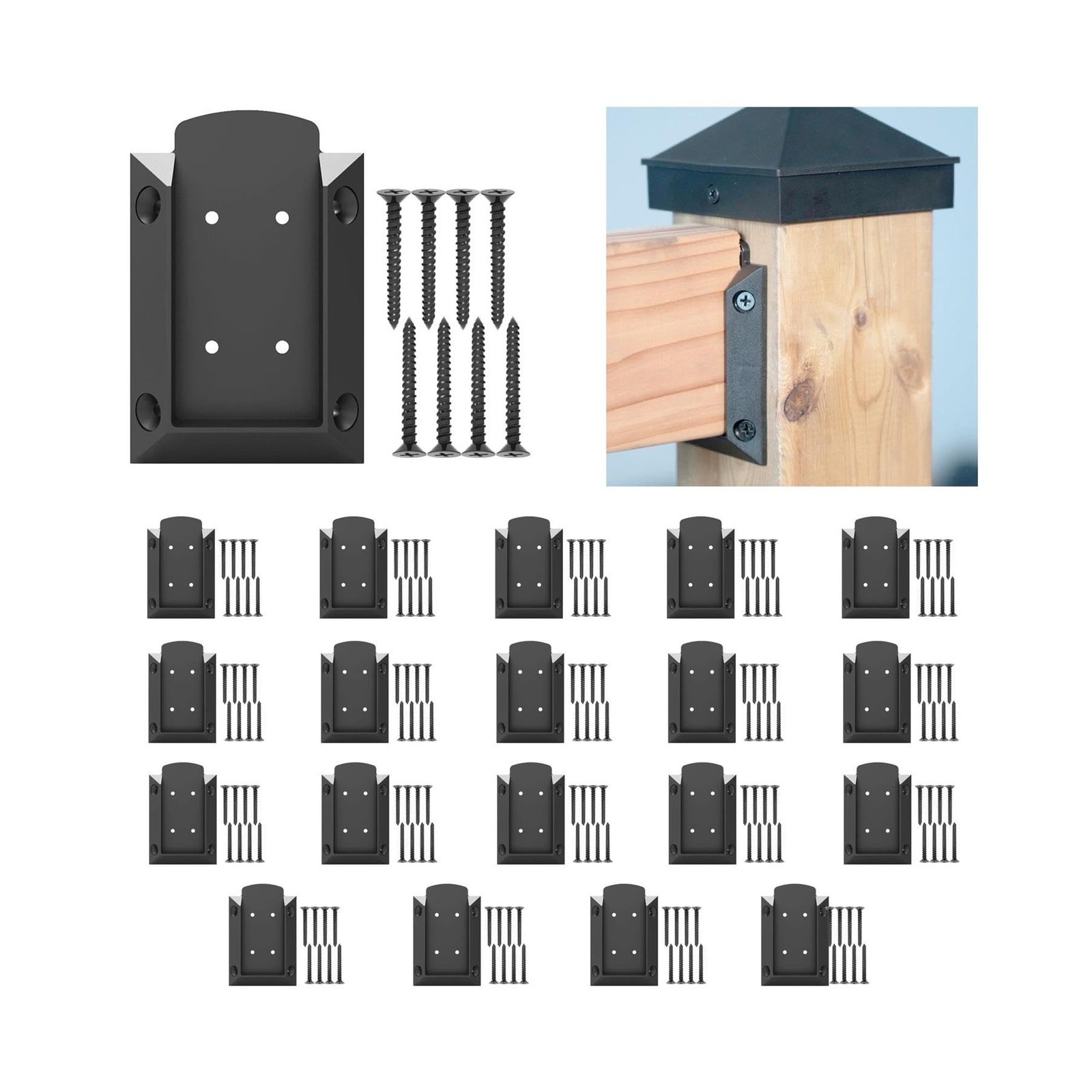 20pcs Deck Railing Connectors for 2x4 Wood Post KF4013 | 160 pcs Rust-Free Sc...
