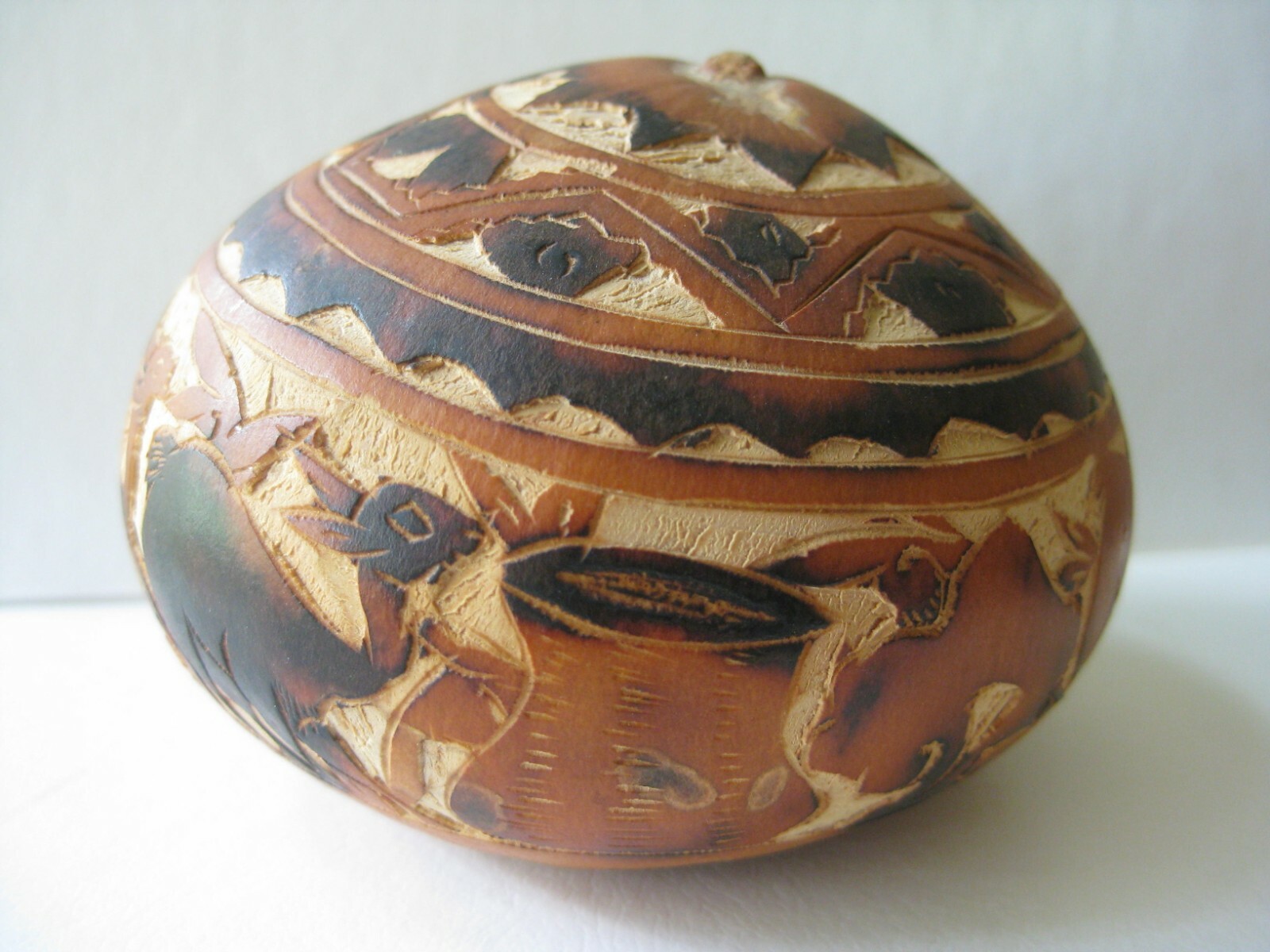 Peruvian Traditional Hand Carved Folk Art Gourd Mate Storyteller Llamas & Keeper