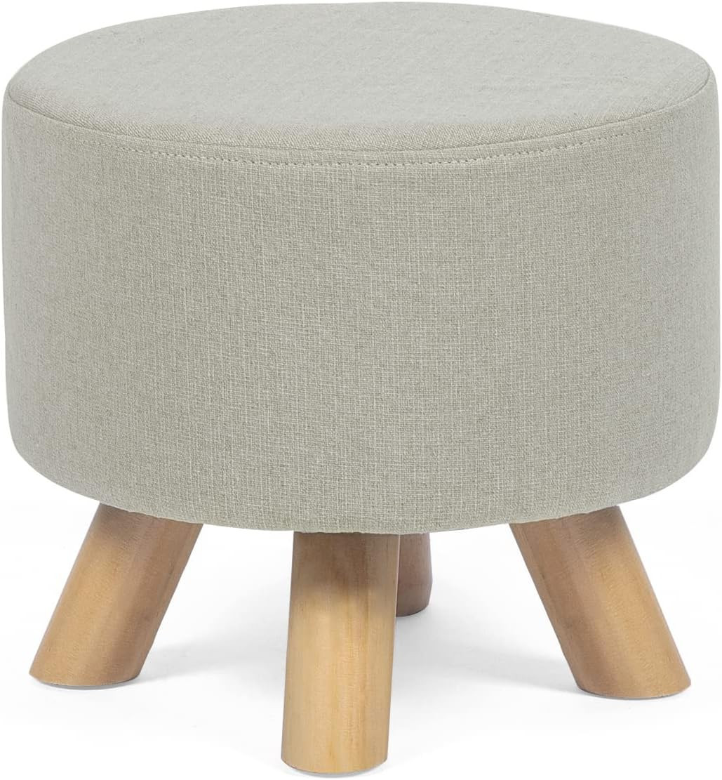 Small round Ottoman Foot Rest Stool Fabric Padded Seat Footstool Ottoman with Wo