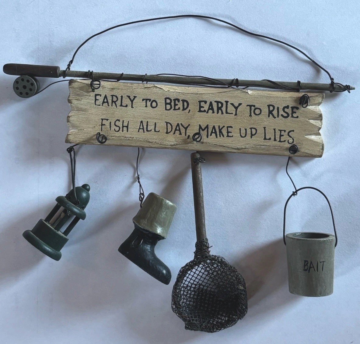 Small Fishing Sign Early to Bed Wood and Metal Cabin Decor Lake House Man Cave