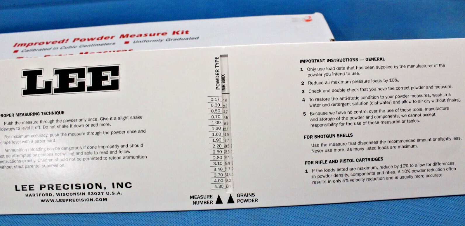Lee Reloading Powder Measure Kit 15 Powder Dippers 90100