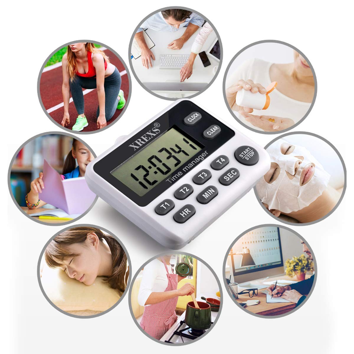 4-Channel Digital Kitchen Timer Clock with Large LCD Display, 4 Groups Simult...
