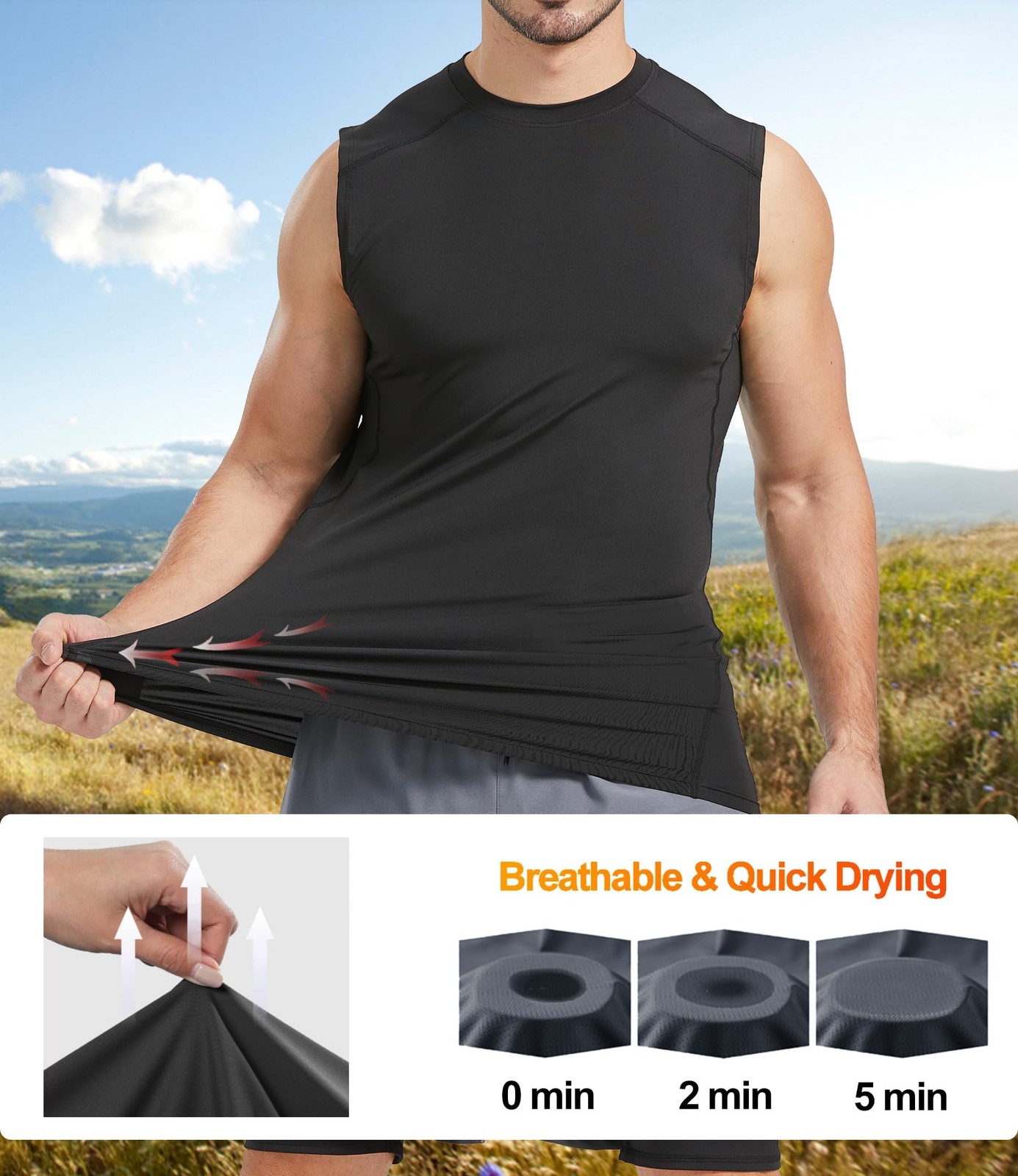 Dalavch 5 Pack Men’s Sleeveless Compression Medium, 2 Black 2 White 1 Blue