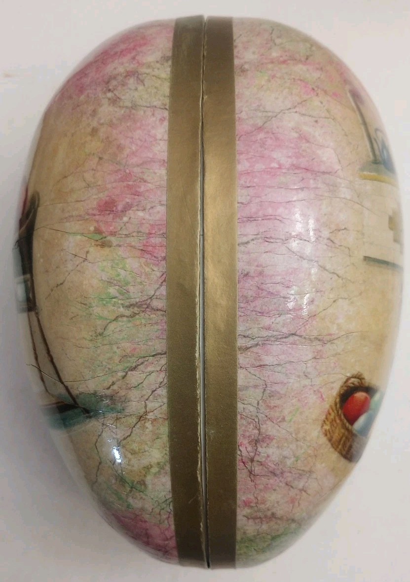 Vtg Paper Mache Decoupage 7" Easter Egg Candy Box Old World Nostalgic Fill