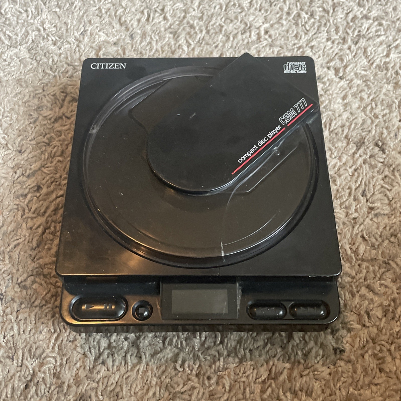 Vtg Citizen CBM777 Portable CD Player Turns on Runs No Sound For Parts Repair