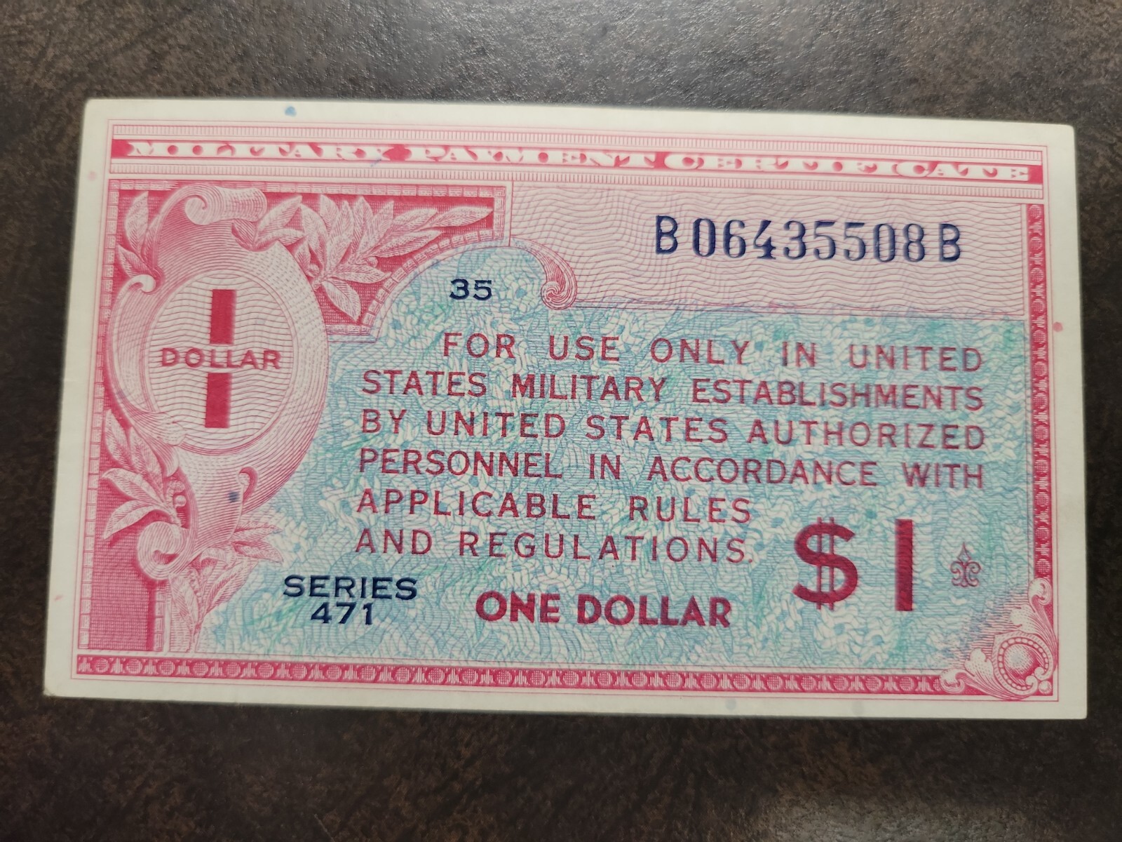 US MPC Military Payment Certificate $1 One Dollar Note series 471 HIGH GRADE