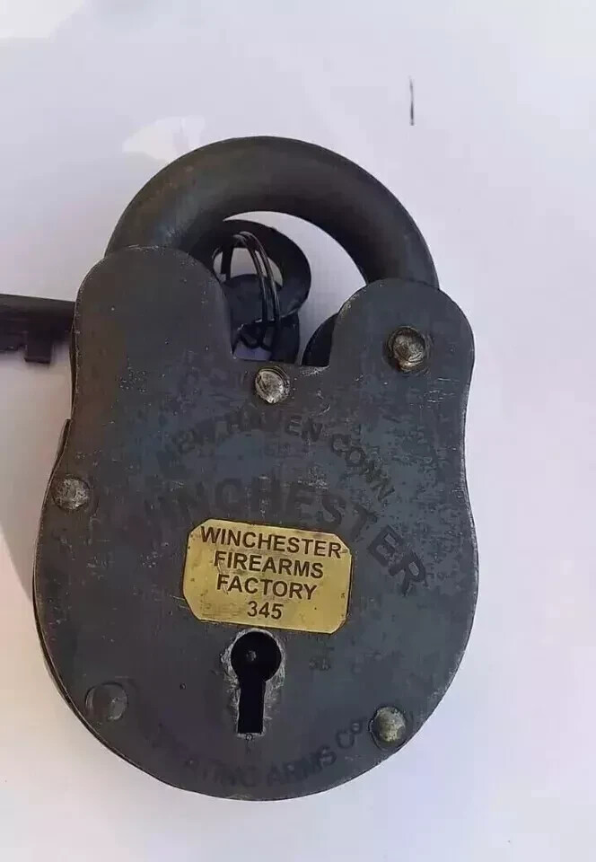5'' Antique Winchester Iron Working Padlock, with Key Blacksmith Reproduction