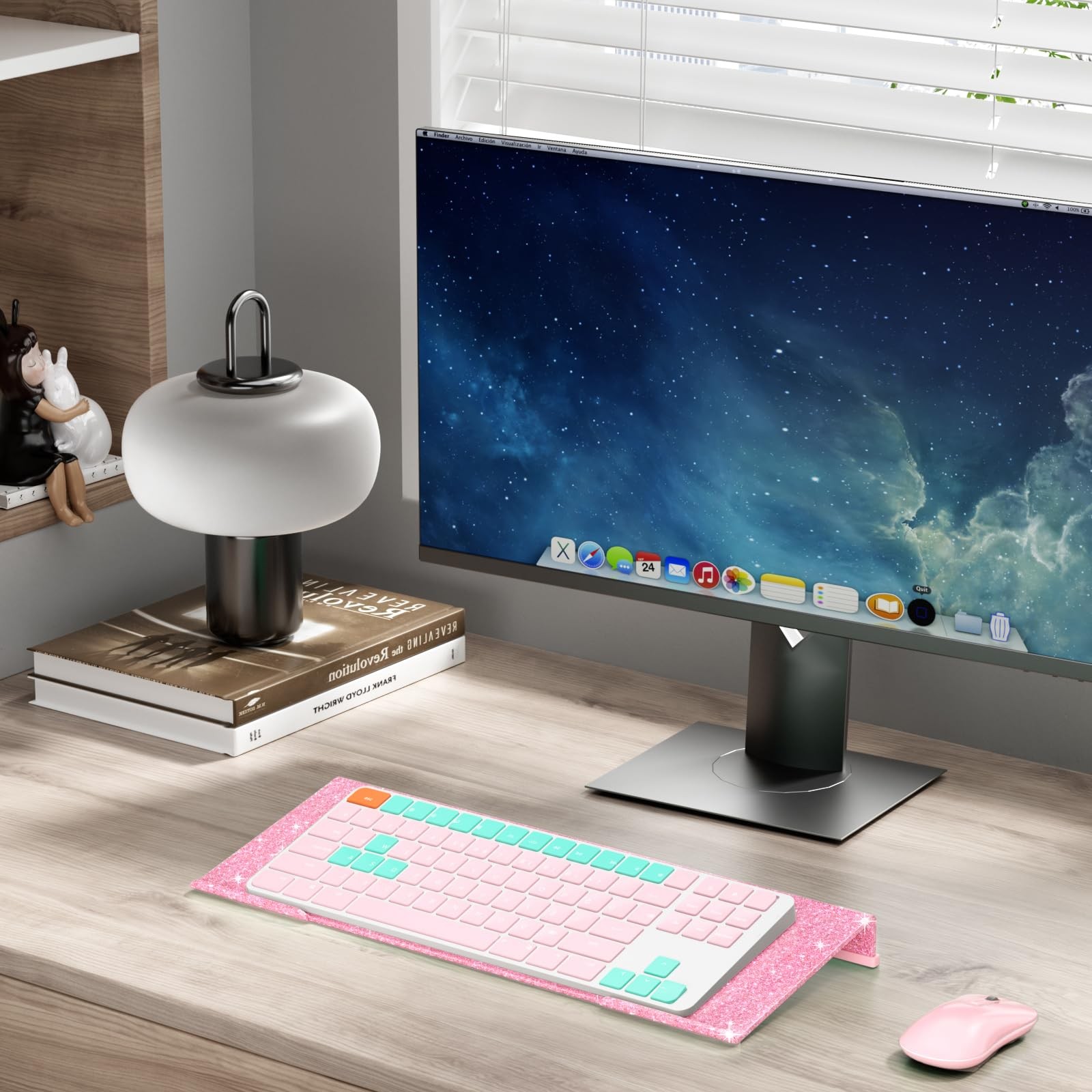 BEEGO Ergonomic Computer Keyboard Stand - Glitter Pink Acrylic Keyboard Riser...