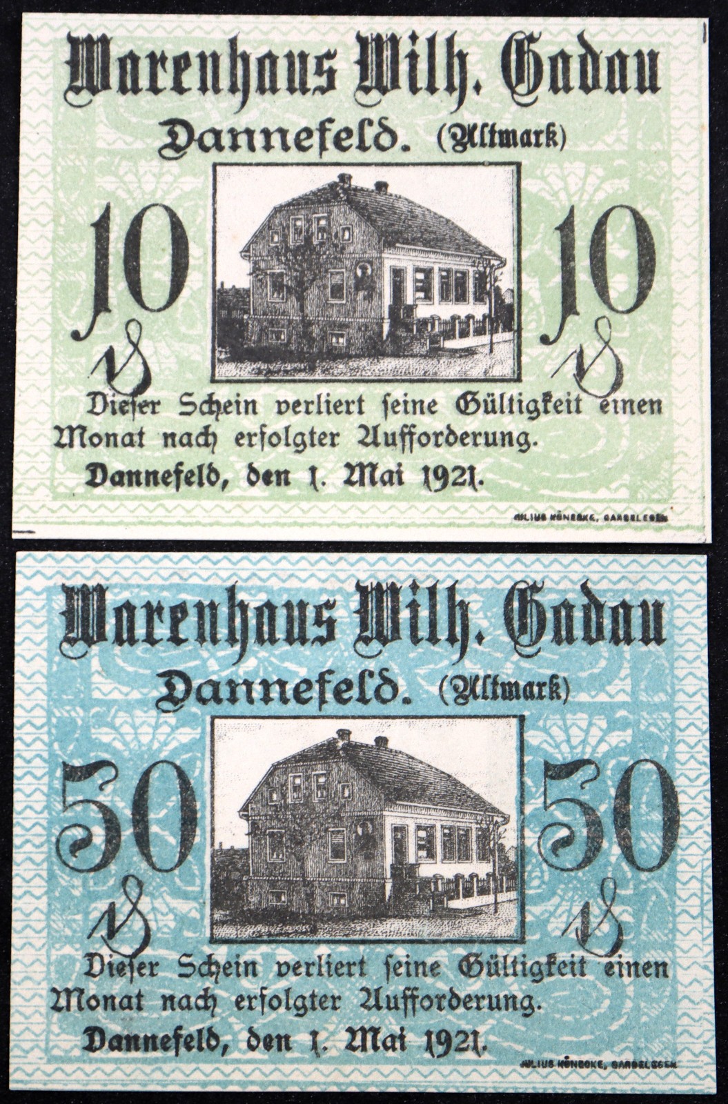 DANNEFELD 1921 RARE "Warenhaus Wilh. Gadau" Complete Series German Notgeld