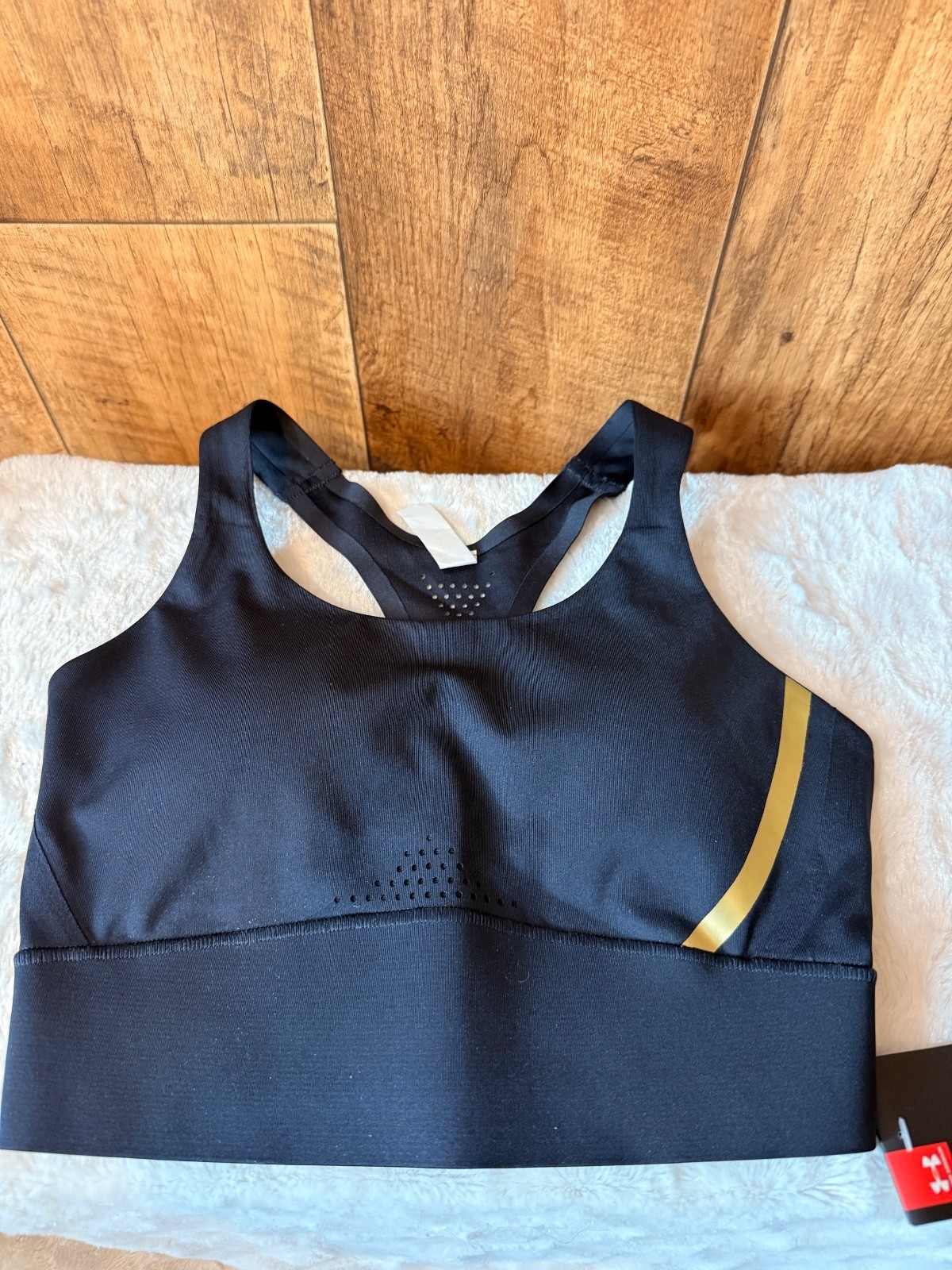 Under Armour Black Gold Sportscore Mid Impact Sports Bra Racerback BNWT XS