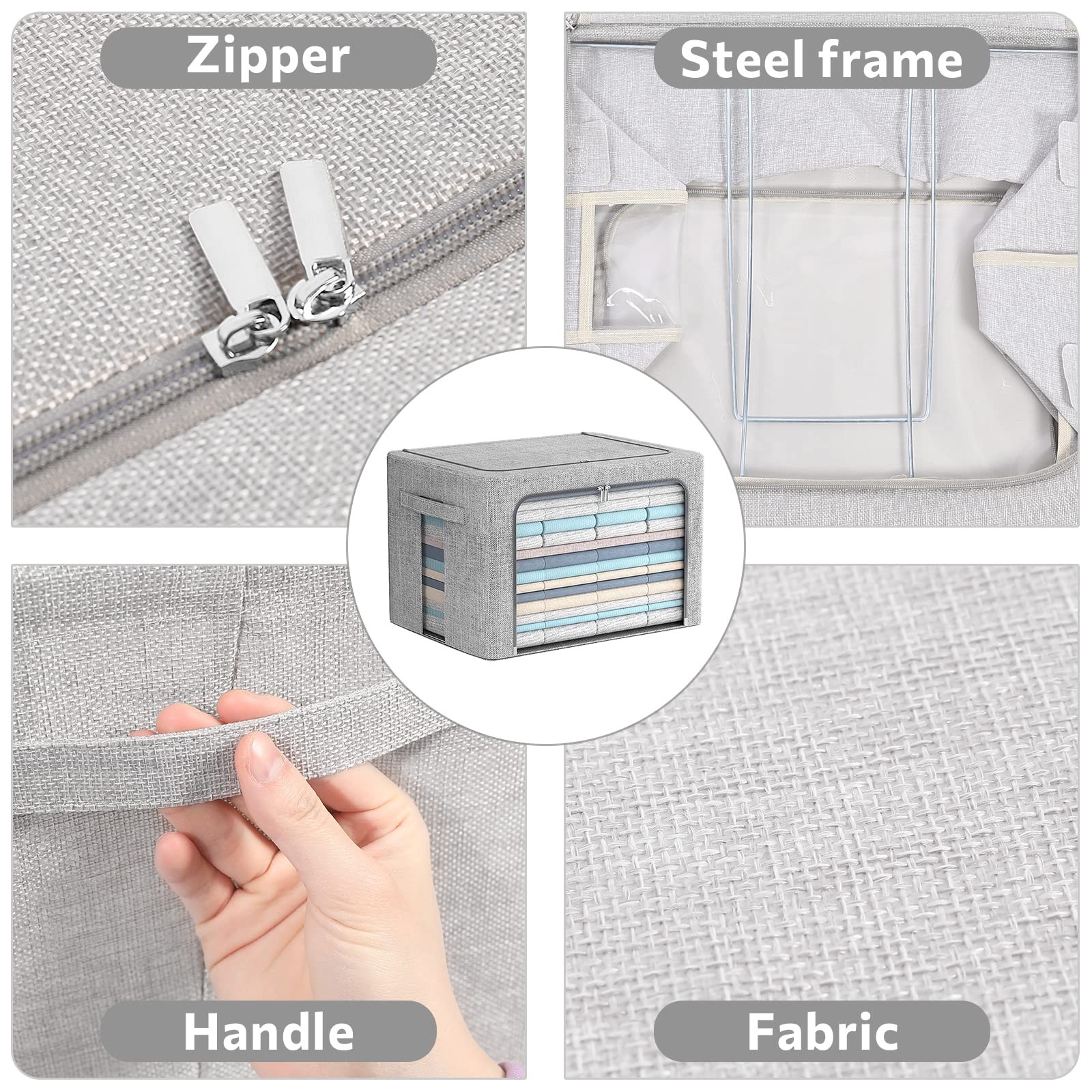2 Pack Clothes Storage Bins Stackable Metal Frame Storage Foldable Linen Fabr...