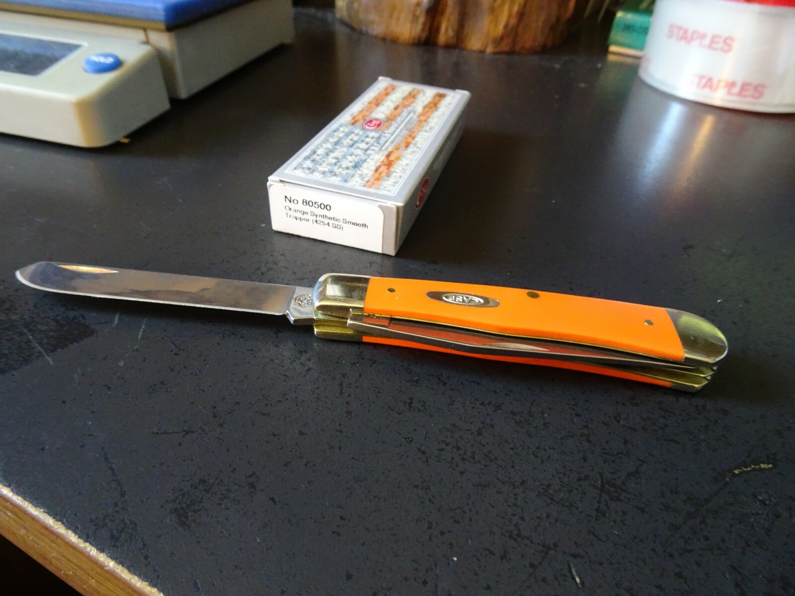 CASE XX 3.5" ORANGE MINI TRAPPER SYNTHETIC HANDLE POCKET KNIFE 2- TRU-SHARP BL