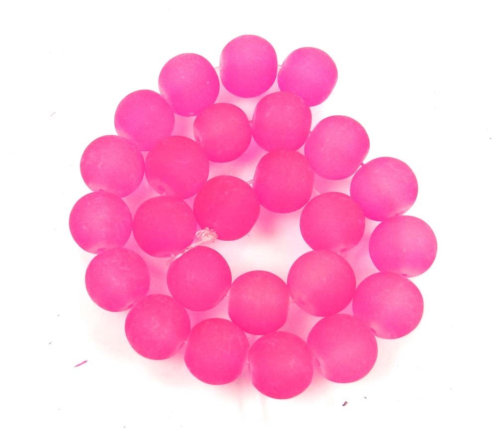 25 Frosted Sea Glass Round / Rocaille Beads Matte - Deep Pink 10mm