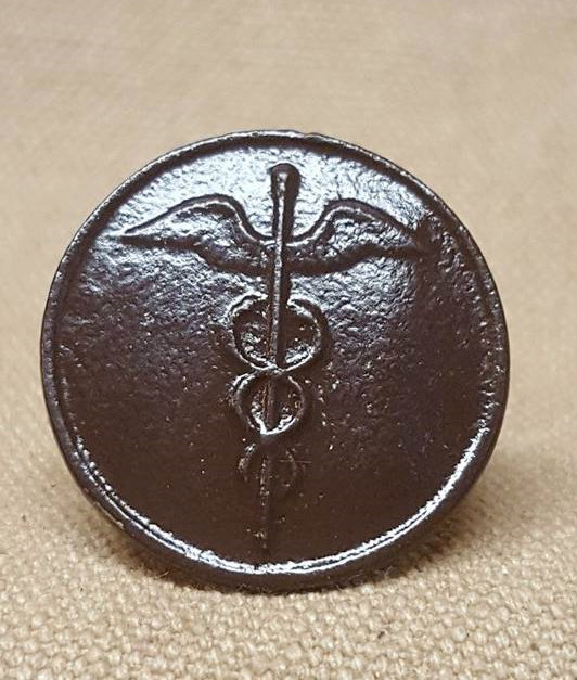 WWI US Army Medical Corps Collar Disk, "French made" Brown Variaition