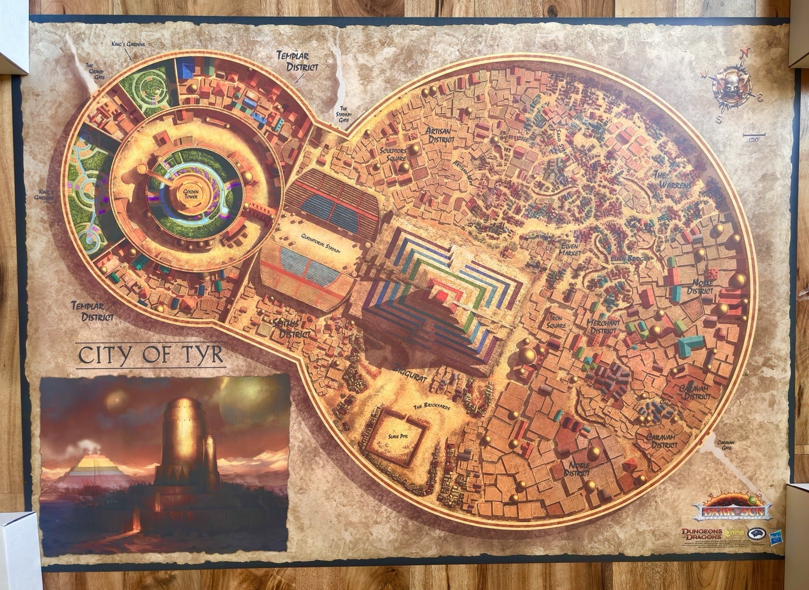 VINTAGE 1991 Dark Sun City of Tyr Vinyl AD&D RPG Playmat - NEAR MINT+