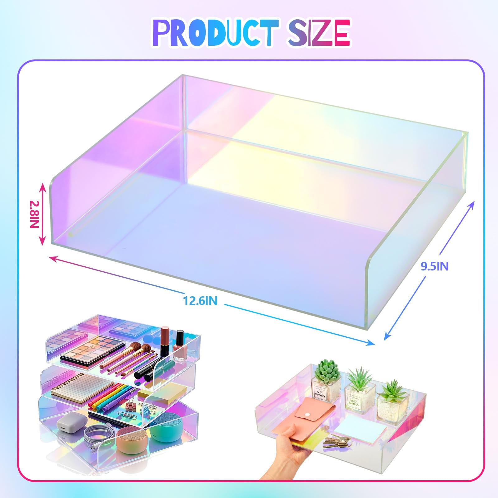 3 Pcs Iridescent Acrylic Letter Organizer Stackable Tray Document Horizontal