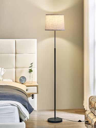 60" Modern Floor Lamp for Living Room Bedroom, Standing Lamp with Oatmeal Black