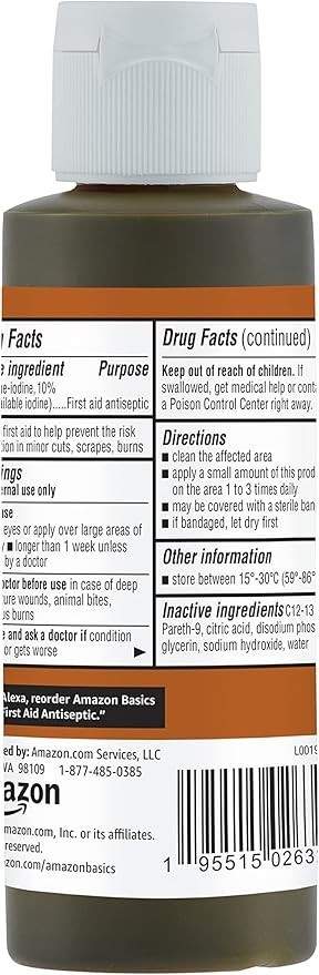 Amazon Basics First Aid Povidone Iodine Solution 4oz - 1 Pack